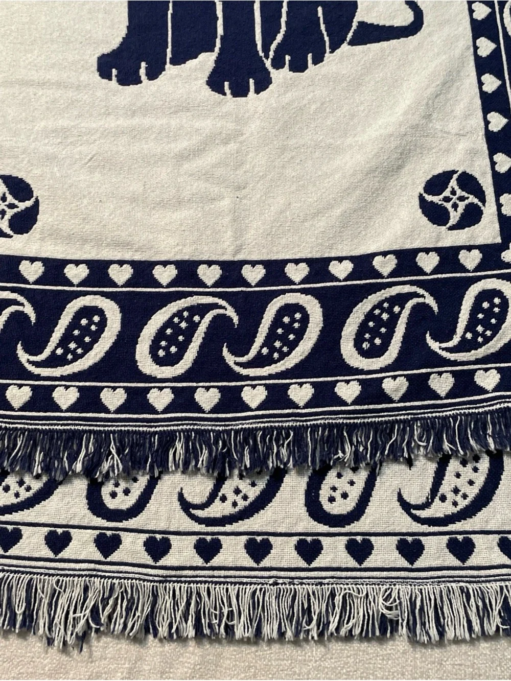 Navy & Cream Cat Print Pet Blanket - Soft Decorative Throw 65”x43” Made In Spain